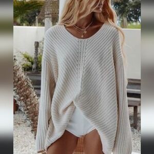 MAURIE AND EVEN Sierra Knit V Neck Sweater Womens Small Cream Cotton Cozy Ovrsze
